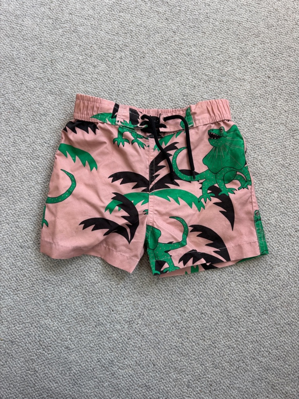 Green Dino Print Pink Swim Shorts